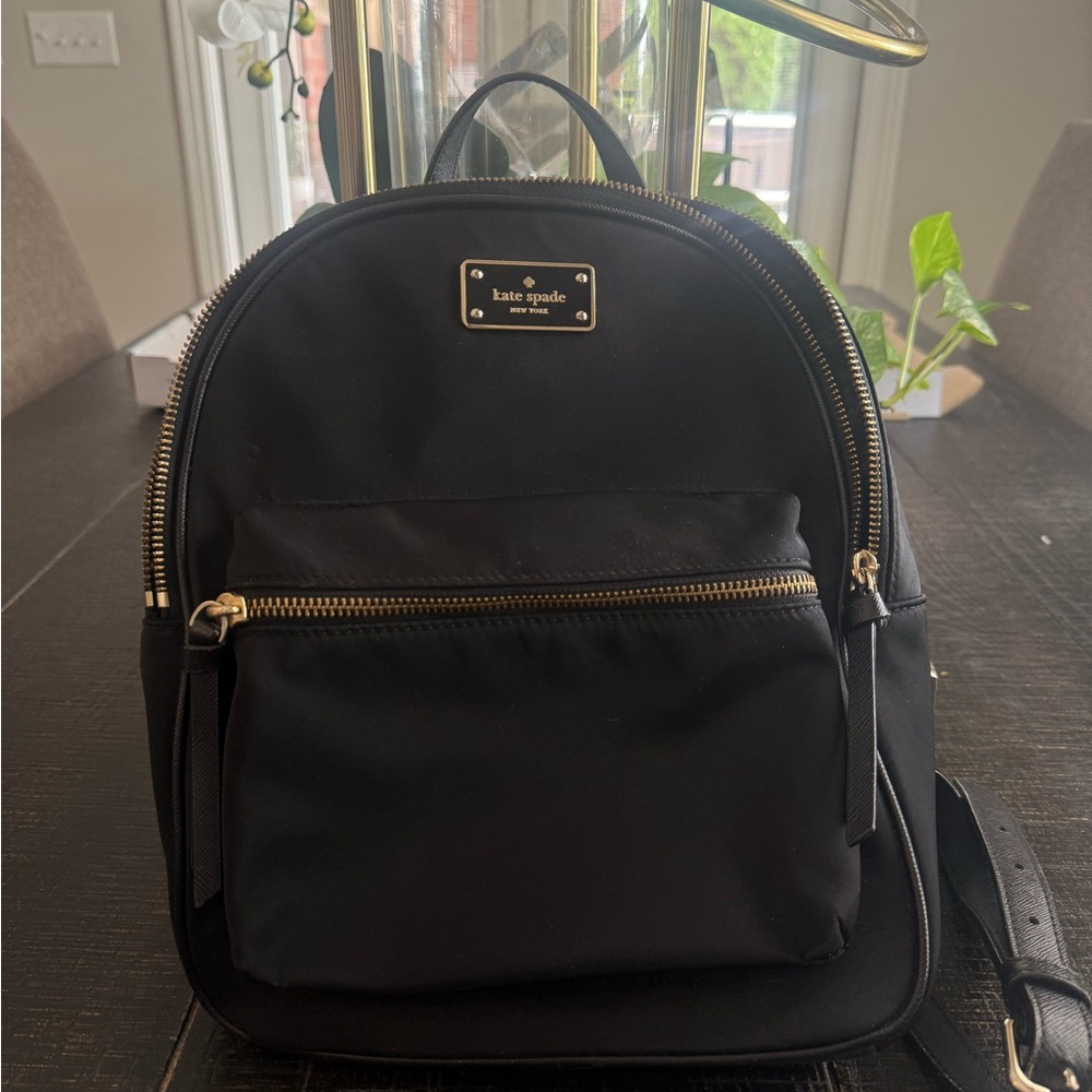 Kate Spade Black Backpack with Gold Details